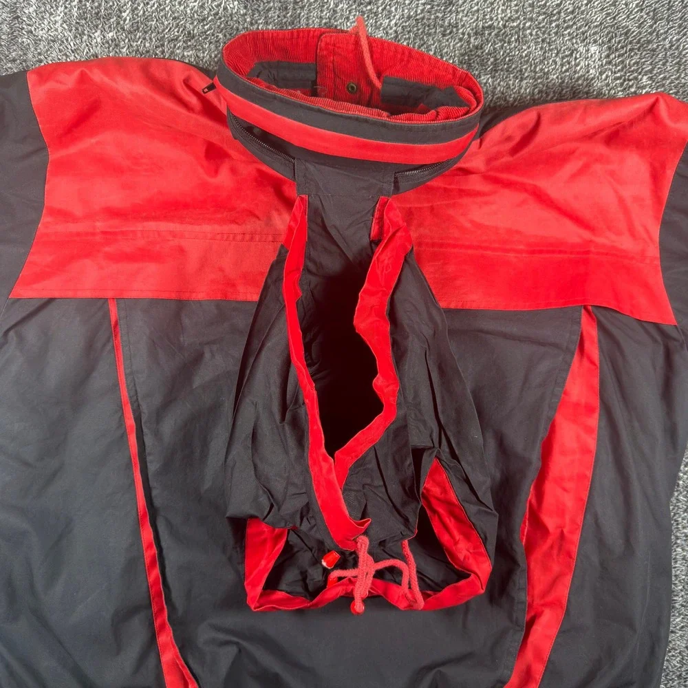 Vintage Weather Breaker Mens XL Black Red Colorblock Hooded Bomber Jacket 1980's